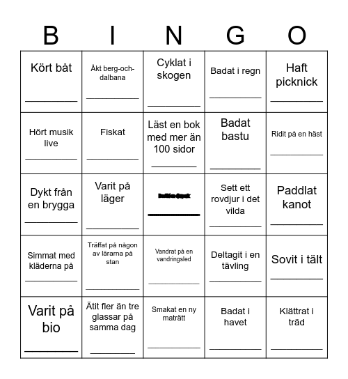 Hitta någon som..... i sommar Bingo Card