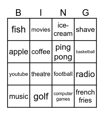 PRESENT SIMPLE Bingo Card