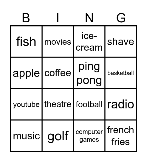 PRESENT SIMPLE Bingo Card
