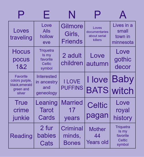 Penpal/ friend finder Bingo Card