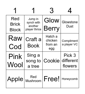 MineCraft Bingo Card