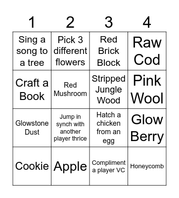 MineCraft Bingo Card