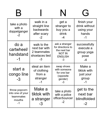 PUB GOLF ⛳️ CHALLENGES Bingo Card