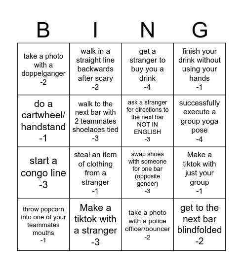 PUB GOLF ⛳️ CHALLENGES Bingo Card