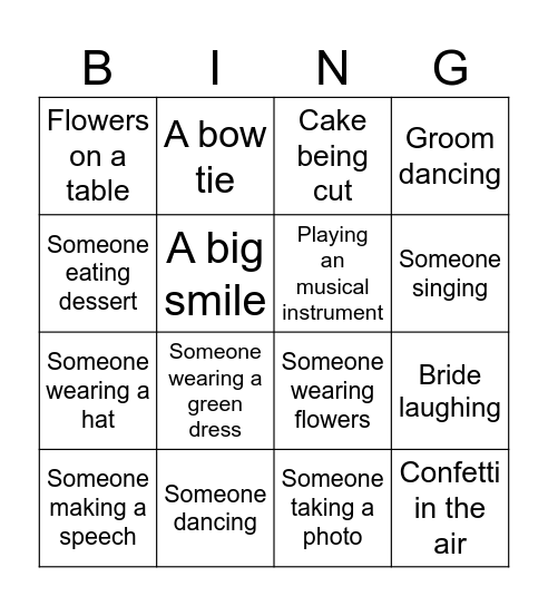 Wedding Bingo Card