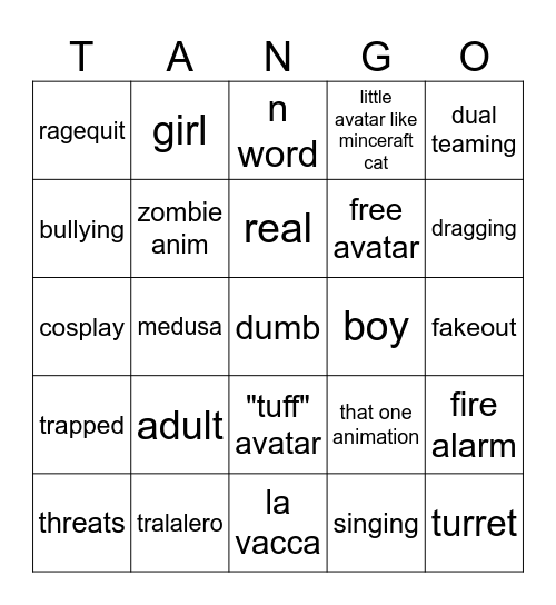 angry kids on steal a brainrot Bingo Card
