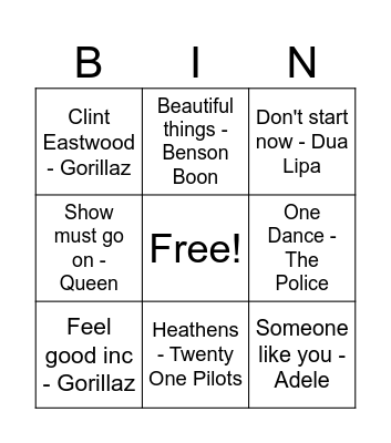 Music Bingo Card