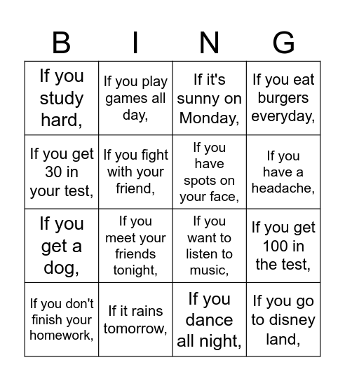 conditionals Bingo Card