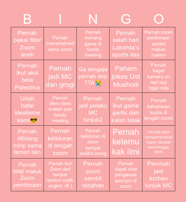 Lakshita’s Family Meeting Bingo Card