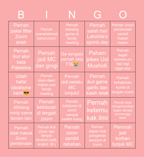 Lakshita’s Family Meeting Bingo Card