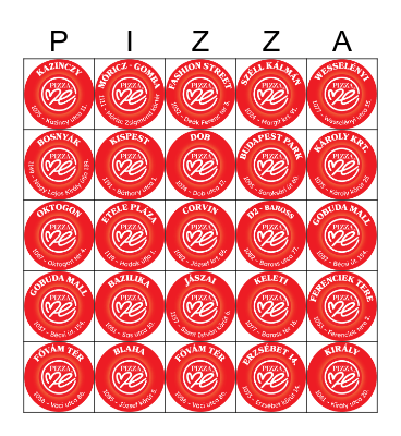 HUNT FOR PIZZA ME Bingo Card