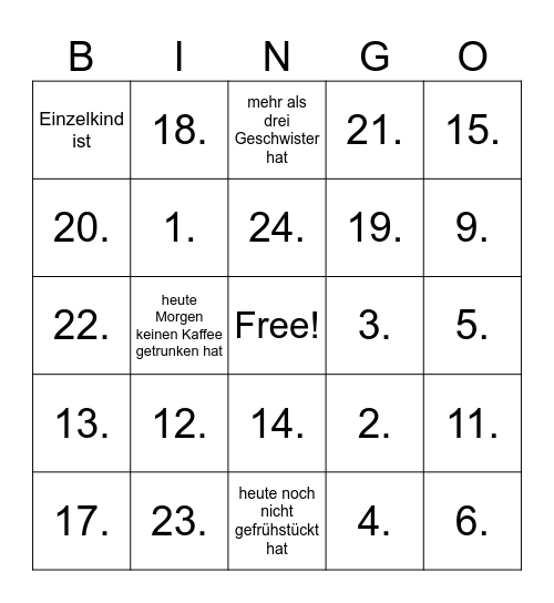 Finde jemanden, der... Bingo Card