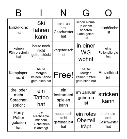 Finde jemanden, der... Bingo Card