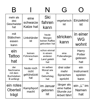 Finde jemanden, der... Bingo Card