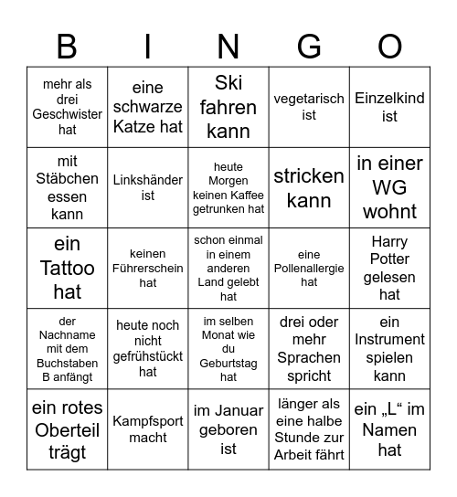Finde jemanden, der... Bingo Card