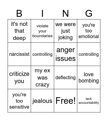 Red Flag Bingo Card