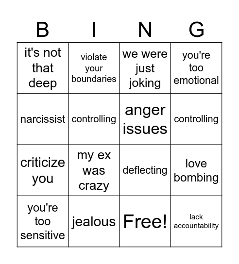 Red Flag Bingo Card