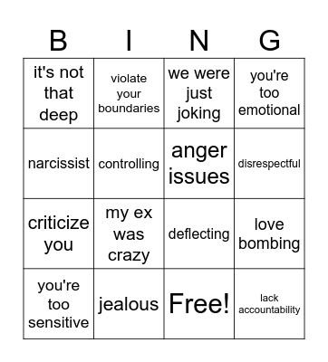 Red Flag Bingo Card
