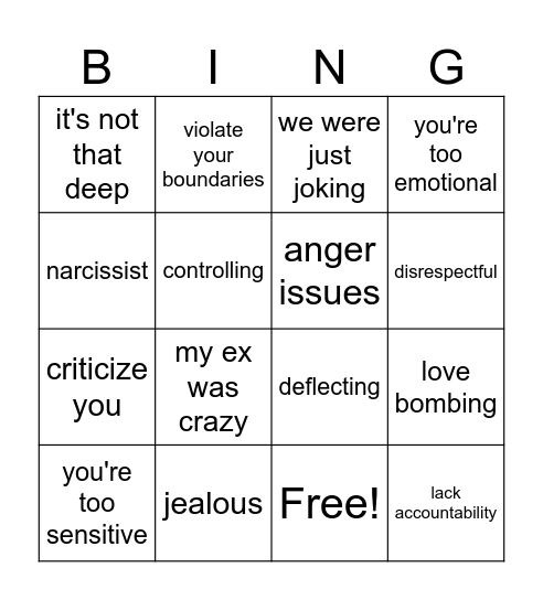 Red Flag Bingo Card