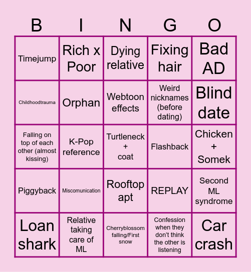 K-Drama Bingo Card