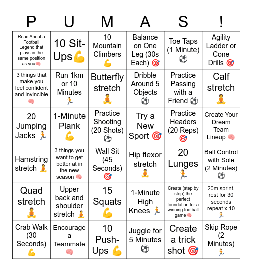 Player and Parent Bingo Card