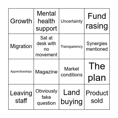 Hostile Takeover Bingo Card