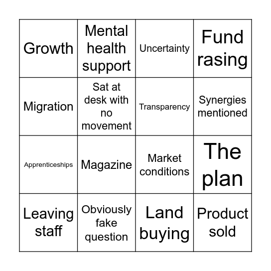 Hostile Takeover Bingo Card