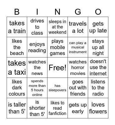 Find someone who . . . Bingo Card
