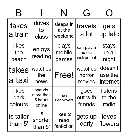 Find someone who . . . Bingo Card