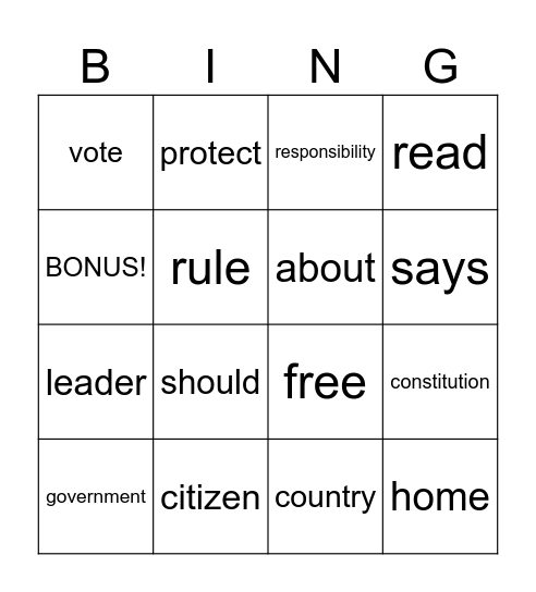 We Have Rights Bingo Card