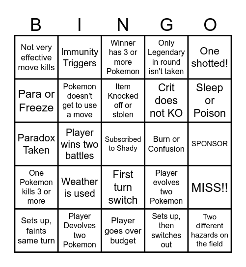 Then we fight bingo Shady Limited Stats Bingo Card