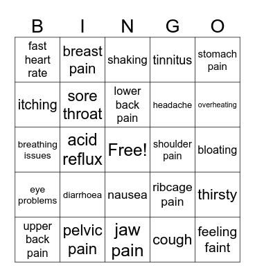 symptom bingo Card