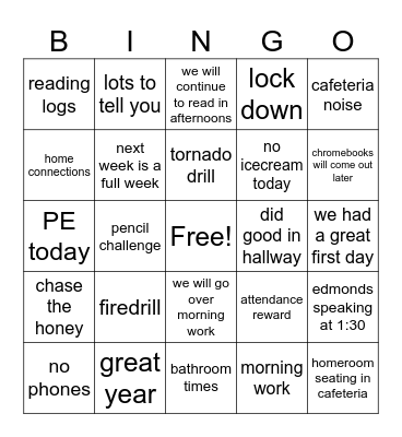 4th grade Bingo Card