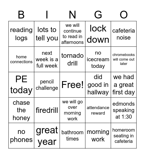 4th grade Bingo Card