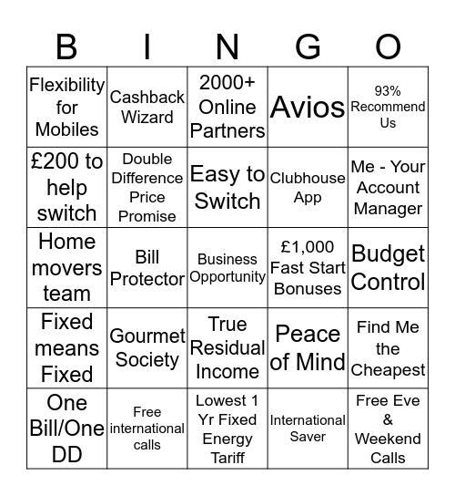 UW Discount Club Benefits Bingo Card