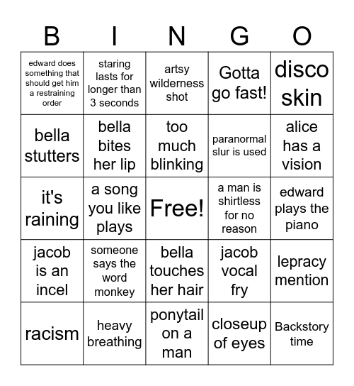 Twilight Drinking Game Bingo Card