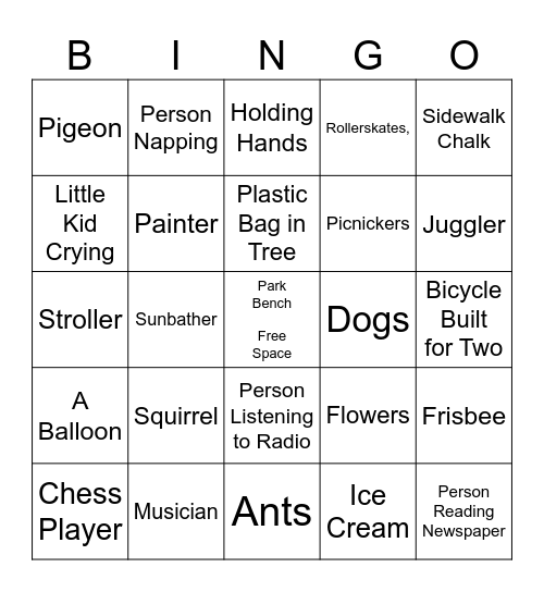 Day In The Park Bingo Card