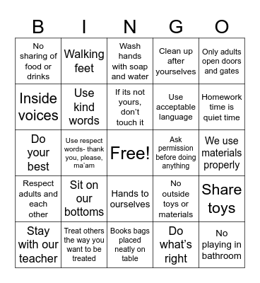 MAP Rules Bingo Card