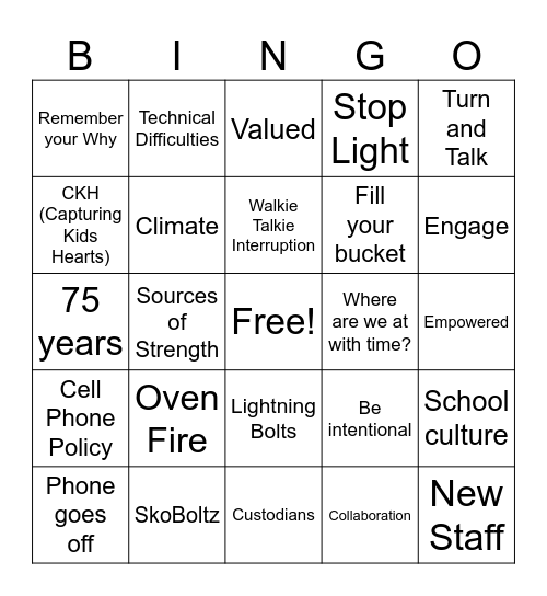 Welcome Back Meeting Bingo Card