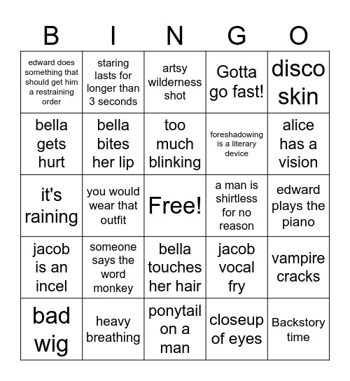 Twilight Drinking Game Bingo Card