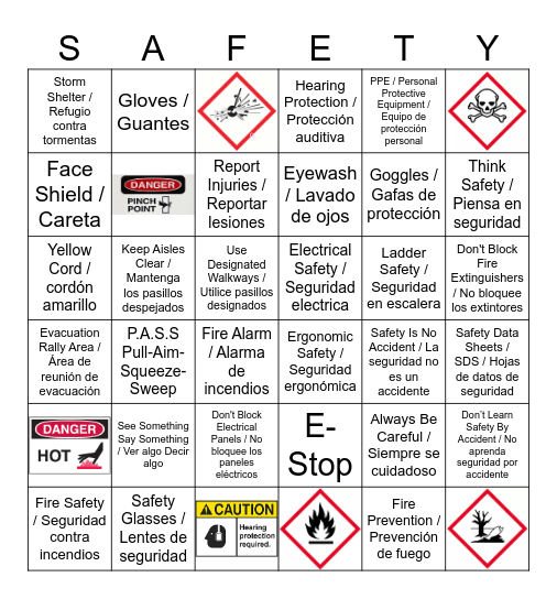 August 2025 Safety Bingo / Bingo de Seguridad Bingo Card