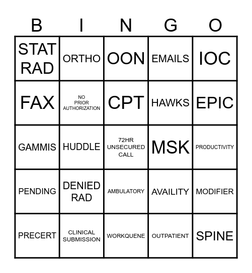 ORTHO PRECERT BINGO Card