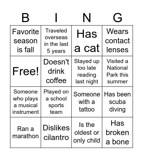 PMO Ice breaker Bingo Card