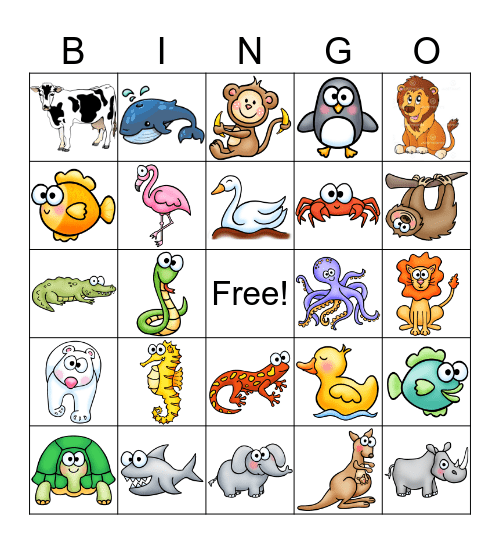Wild Animal Bingo Card