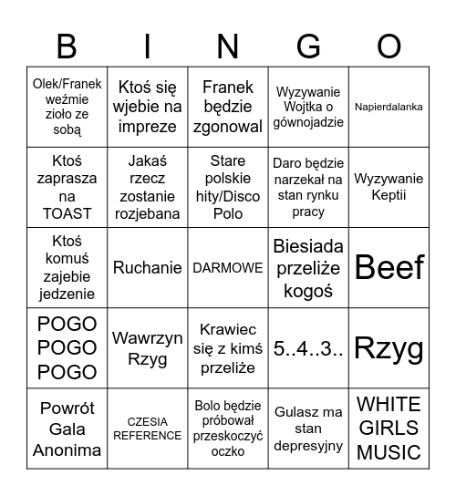 PROJEKT ALF KOWALSKI Bingo Card