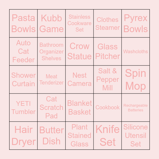Bridal Bingo Card