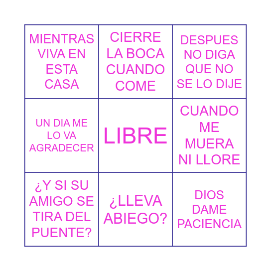 FELIZ DIA DE LA MADRE Bingo Card