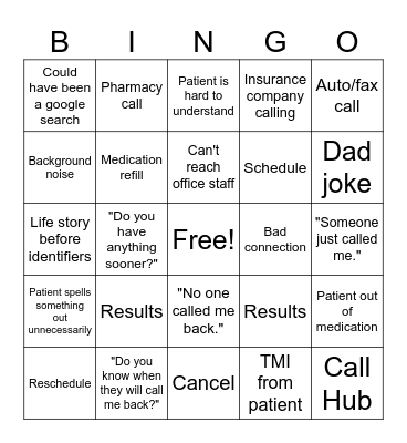 Call Center Bingo Card
