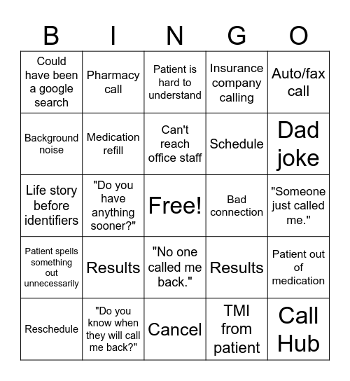 Call Center Bingo Card