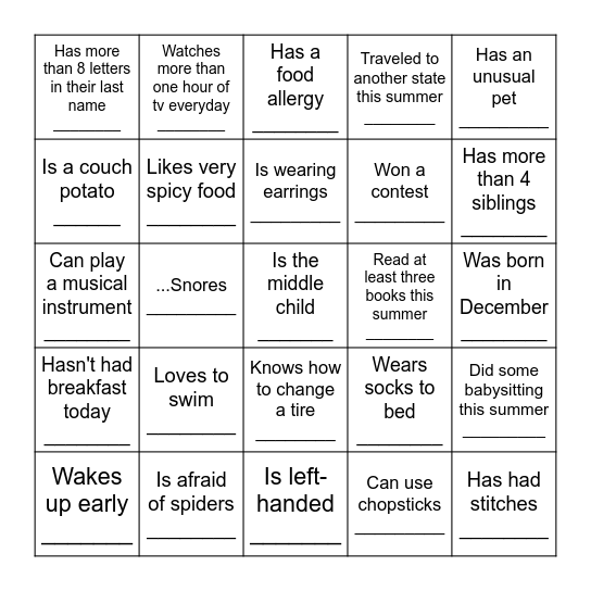 Icebreaker Bingo - Find Someone Who .... Bingo Card
